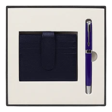 Набор подарочный Solution Superior Duo: ручка шариковая, футляр для кредитных карт, синий / серебристый фото