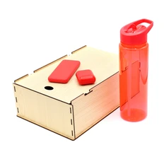 Набор подарочный «Спорт»: наушники беспроводные, внешний аккумулятор 5000 mAh, бутылка для воды, красный фото