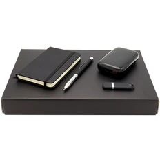 Набор подарочный Strong: внешний аккумулятор 10000 mAh, флешка 16 Гб, ручка шариковая, блокнот А6, черный  фото