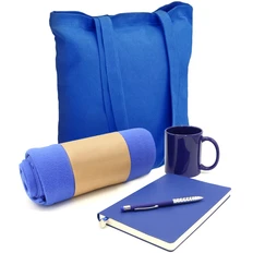 Набор подарочный «Тепло и вдохновение»: шопер, плед, блокнот, ручка шариковая, кружка, синий фото