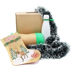 Набор подарочный «Теплый вечер»: плед, термобутылка, новогодняя мишура, подарочный сапожок, зеленый фото