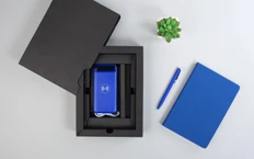 Набор подарочный Total Black: ежедневник, внешний аккумулятор, ручка, синий фото