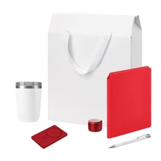  Набор подарочный Welcome Pack Premium: термокружка, колонка, ежедневник, ручка, зарядное устройство, красный / белый фото
