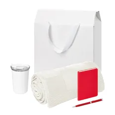 Набор подарочный Welcome Pack Spark Mini: термокружка, блокнот, шариковая ручка, вязаный плед, красный / белый фото