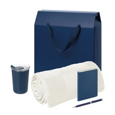 Набор подарочный Welcome Pack Spark Mini: термокружка, блокнот, шариковая ручка, вязаный плед, синий / белый фото