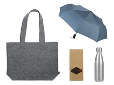 Набор подарочный: зонт, термобутылка, шопер, голубой / серебристый фото