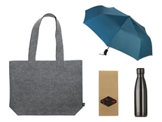 Набор подарочный: зонт, термобутылка, шопер, синий / черный фото
