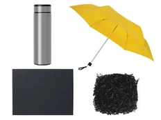 Набор подарочный: зонт, термос, черный / желтый фото