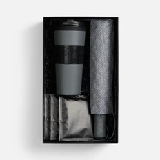 Набор Powermaker: зонт складной, термостакан, кофе в дрип-пакете, темно-серый фото