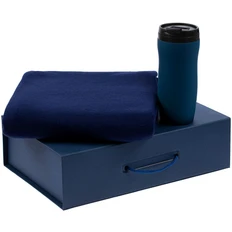 Набор Proforma: плед флисовый, термокружка, темно-синий фото