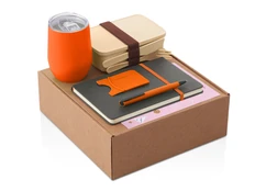 Набор Refreshment: термокружка, блокнот, ручка, картхолдер, ланчбокс, серый / оранжевый фото