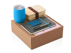 Набор Refreshment: термокружка, блокнот, ручка, картхолдер, ланчбокс, серый / синий фото