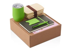 Набор Refreshment: термокружка, блокнот, ручка, картхолдер, ланчбокс, серый / зеленый фото