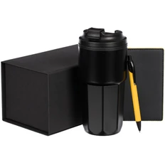 Набор Rumbo: термостакан, обложка для паспорта, ручка шариковая, черный / желтый фото