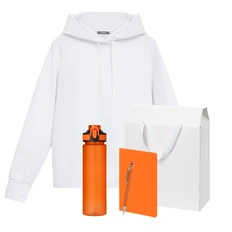 Набор с одеждой Alex: худи, бутылка для воды, блокнот, ручка, M, белый / оранжевый фото