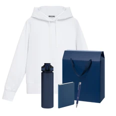 Набор с одеждой Alex: худи, бутылка для воды, ежедневник недатированный, ручка, XL, синий / белый фото