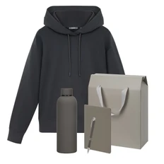 Набор с одеждой Alex: худи, термобутылка, блокнот, ручка, XL, черный / серый фото
