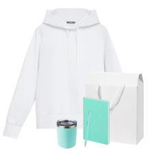 Набор с одеждой Alex: худи, термокружка, ежедневник недатированный, ручка, S, белый / бирюзовый фото