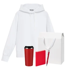 Набор с одеждой Alex: худи, термокружка, ежедневник недатированный, ручка, XL, белый / красный фото