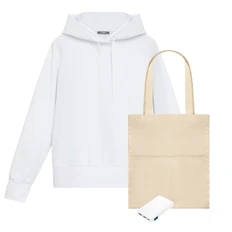 Набор с одеждой Alex: худи, внешний аккумулятор, шопер, XL, белый / бежевый фото
