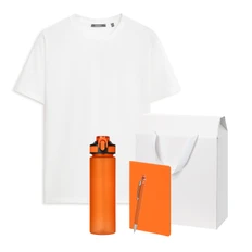 Набор с одеждой Kris: футболка, бутылка для воды, блокнот, ручка, XL, белый / оранжевый фото