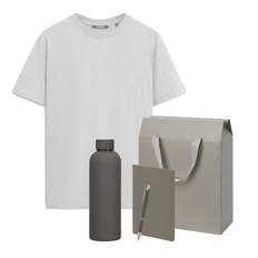 Набор с одеждой Kris: футболка, термобутылка, блокнот, ручка Alpha, М, серый / белый фото