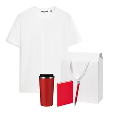 Набор с одеждой Kris: футболка, термокружка, ежедневник недатированный, ручка, М, красный / белый фото