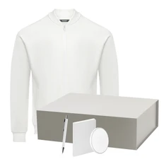 Набор с одеждой Portobello Torres: толстовка на молнии, зарядное устройство, ежедневник недатированный А6, шариковая ручка, XXL, белый / серебряный фото