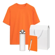 Набор с одеждой Rust: футболка, бутылка для воды, блокнот, ручка, XS/S, белый / оранжевый фото