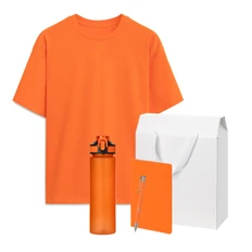 Набор с одеждой Rust: футболка, бутылка для воды, блокнот, ручка, XS/S, оранжевый / белый фото