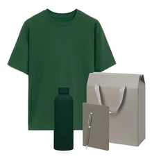 Набор с одеждой Rust: футболка, термобутылка, блокнот, ручка, M/L, серый / зеленый фото