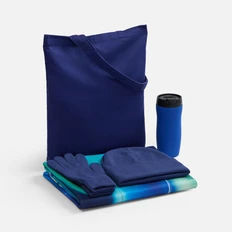 Набор «Северное сиятельство»: флисовый плед, холщовая сумка, термостакан, шапка, перчатки, синий фото