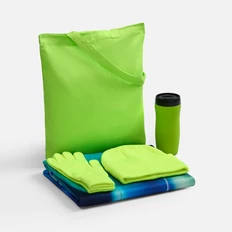 Набор «Северное сиятельство»: флисовый плед, холщовая сумка, термостакан, шапка, перчатки, ярко-зеленый фото