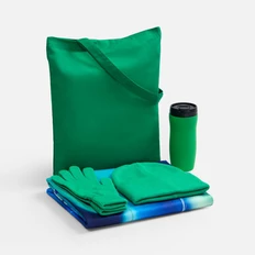 Набор «Северное сиятельство»: флисовый плед, холщовая сумка, термостакан, шапка, перчатки, зеленый фото