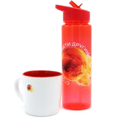 Набор «Сгорая сам, Свети другим»: бутылка пластиковая, кружка, красный фото