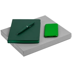 Набор Shall Recharge: внешний аккумулятор Uniscend Half Day Compact 5000 mAh, ежедневник недатированный А5, ручка шариковая Bolt Soft Touch, зеленый фото