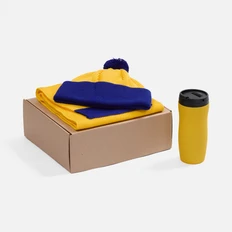 Набор Snappy Form: шарф, шапка, термостакан, желтый / синий фото