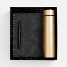 Набор Spiral Gold: ежедневник недатированный, термобутылка, ручка шариковая, черный / золотой фото