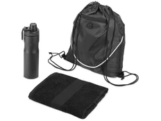 Набор спортивный Advanced: бутылка стальная, полотенце, рюкзак-мешок, черный фото