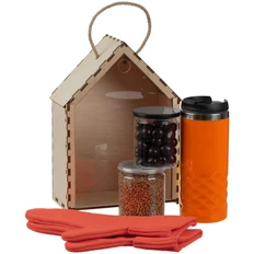 Набор Sweet Embrace: термостакан, варежки, чай, вишня в шоколадной глазури, коробка-пенал, оранжевый фото