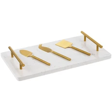 Набор сырный Chambery: доска, нож-лопатка, листовидный нож, нож с раздвоенным кончиком, в транспортной коробке, золотистый / белый фото