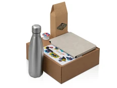 Набор Teanote: термобутылка, блокнот, ручка, чай, бежевый / белый фото