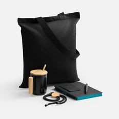 Набор Trait Office: ежедневник недатированный, кружка с ложкой, холщовая сумка, чехол для пропуска, ручка шариковая, шнурок для бейджа,  черный / бирюзовый фото