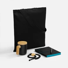 Набор Trait Office: ежедневник недатированный, кружка с ложкой, холщовая сумка, чехол для пропуска, ручка шариковая, шнурок для бейджа,  черный / бирюзовый фото