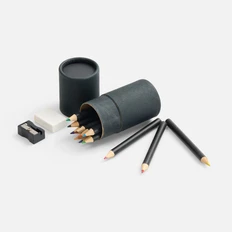 Набор цветных карандашей Pencilvania Tube Plus: 12 карандашей, точилка, ластик, черный фото