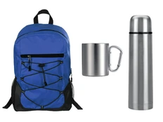 Набор туриста с термосом и кружкой в рюкзаке, серебристый / синий фото