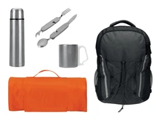 Набор туриста: термос, кружка, столовые приборы, плед, серебристый / оранжевый фото
