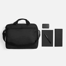 Набор Urban Nomad: органайзер с беспроводной зарядкой и набором адаптеров, конференц-сумка, органайзер для путешествий, блокнот, ручка шариковая, черный фото