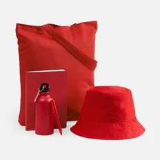 Набор Urban Summer: ежедневник недатированный, панама, бутылка для воды, холщовая сумка, ручка шариковая, красный фото