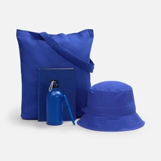 Набор Urban Summer: ежедневник недатированный, панама, бутылка для воды, холщовая сумка, ручка шариковая, синий фото